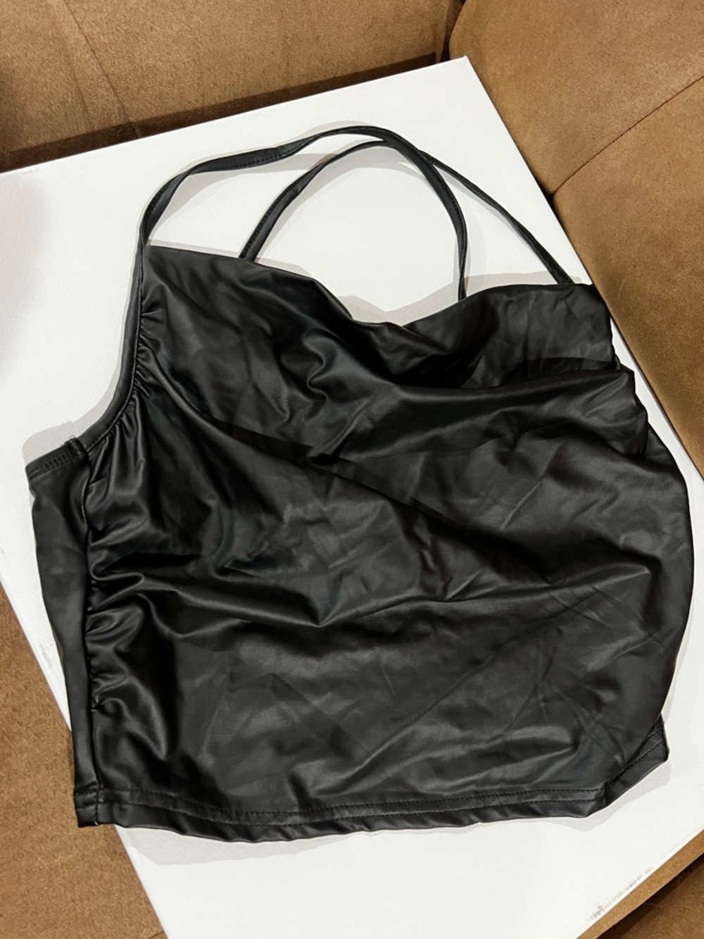 Sleek Black Faux Leather Cami Top